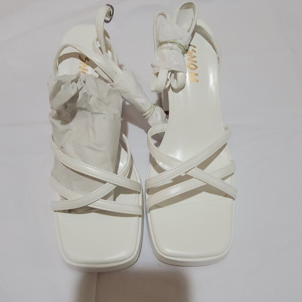 ISNOM White Platform Heels for Women Heeled Sandals
